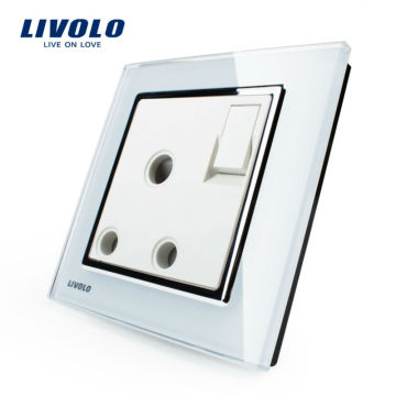 Interrupteur mural à bouton-poussoir Livolo avec prise 15A, panneau en verre cristal blanc, VL-W2Z1UK2-12